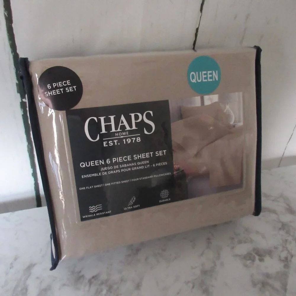 Chaps Sheets Queen Size Beige Tan Wrinkle Resistant Ultra Soft 6‎ Piece Set
